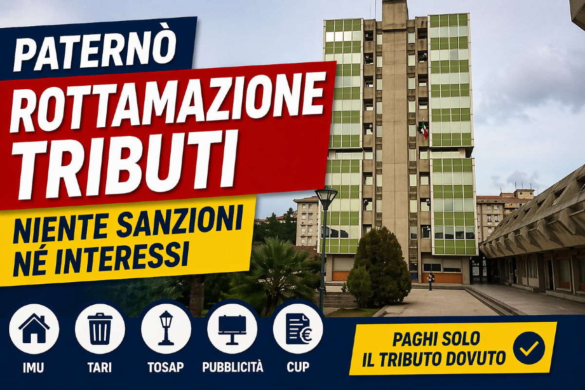 Paternò, rottamazione tributi: niente sanzioni né interessi su IMU, TARI e CUP