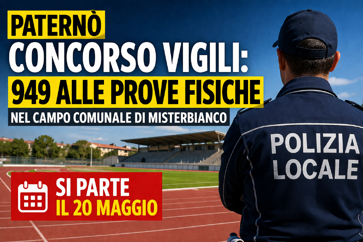 Paternò, concorso per 7 agenti di Polizia Locale: in 949 alle prove fisiche nel campo comunale di Misterbianco, si parte il 20 maggio