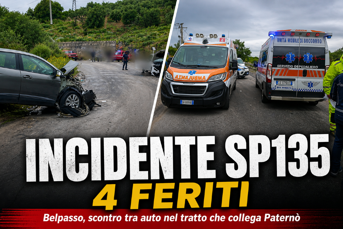 AGGIORNAMENTO. Paternò–Belpasso, scontro tra due autovetture  sulla SP135: 4 feriti, uno più grave - 