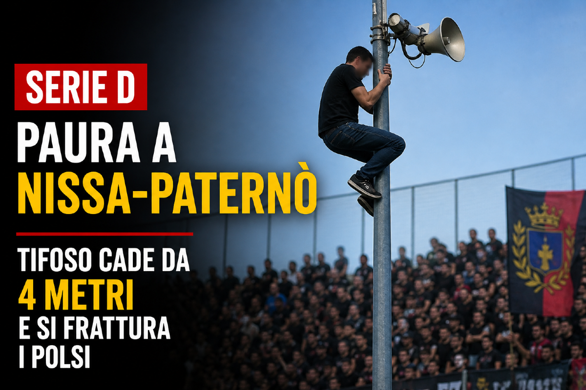 Nissa-Paternò, paura in Serie D: tifoso 20enne precipita da 4 metri e si frattura i polsi - 