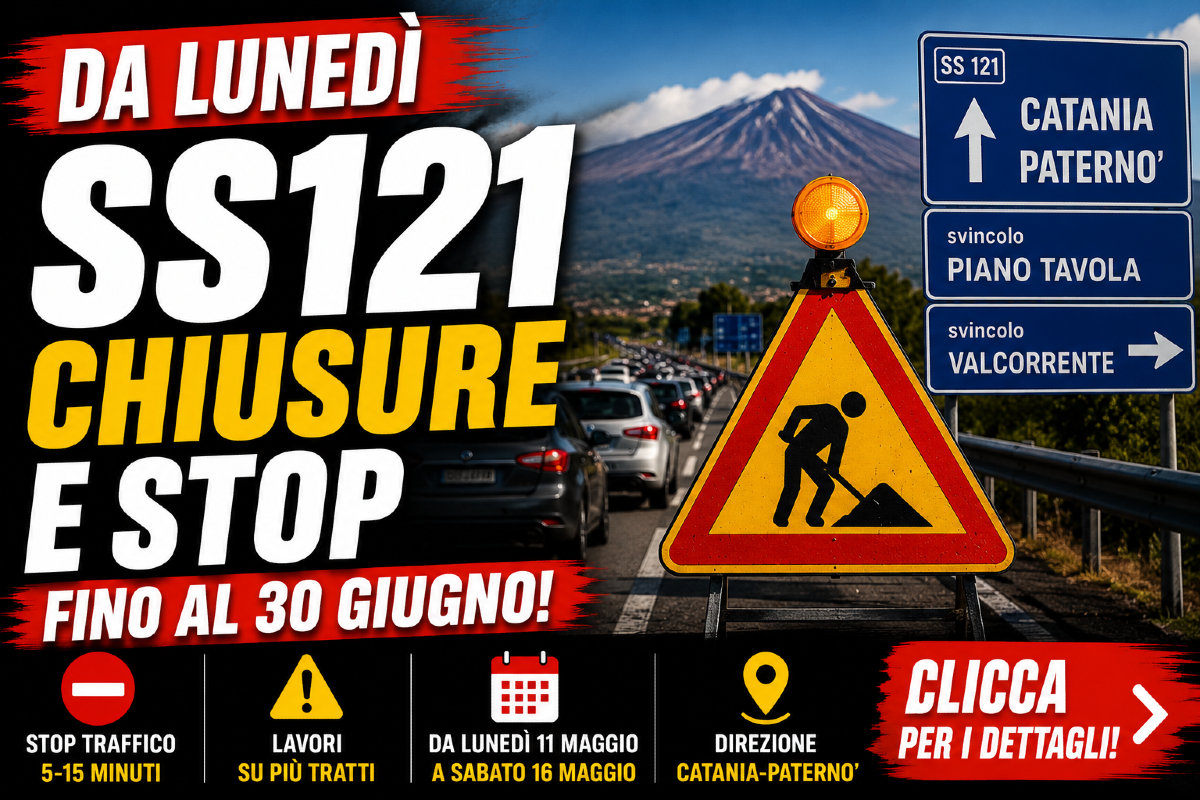 ⚠️⚠️ ATTENZIONE. Da domani chiusure e stop temporanei sulla SS121 fino al 30 giugno - 