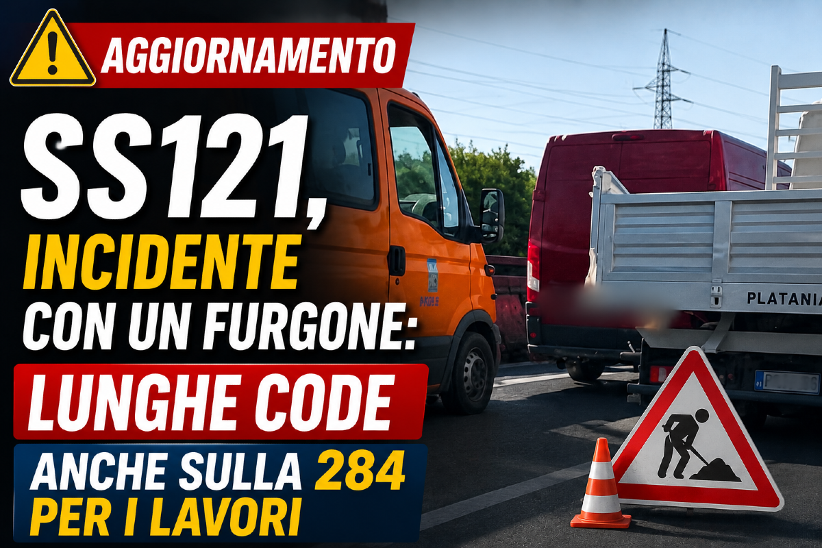🚧 AGGIORNAMENTO – SS121, incidente con un furgone: lunghe code anche sulla 284 per i lavori - 