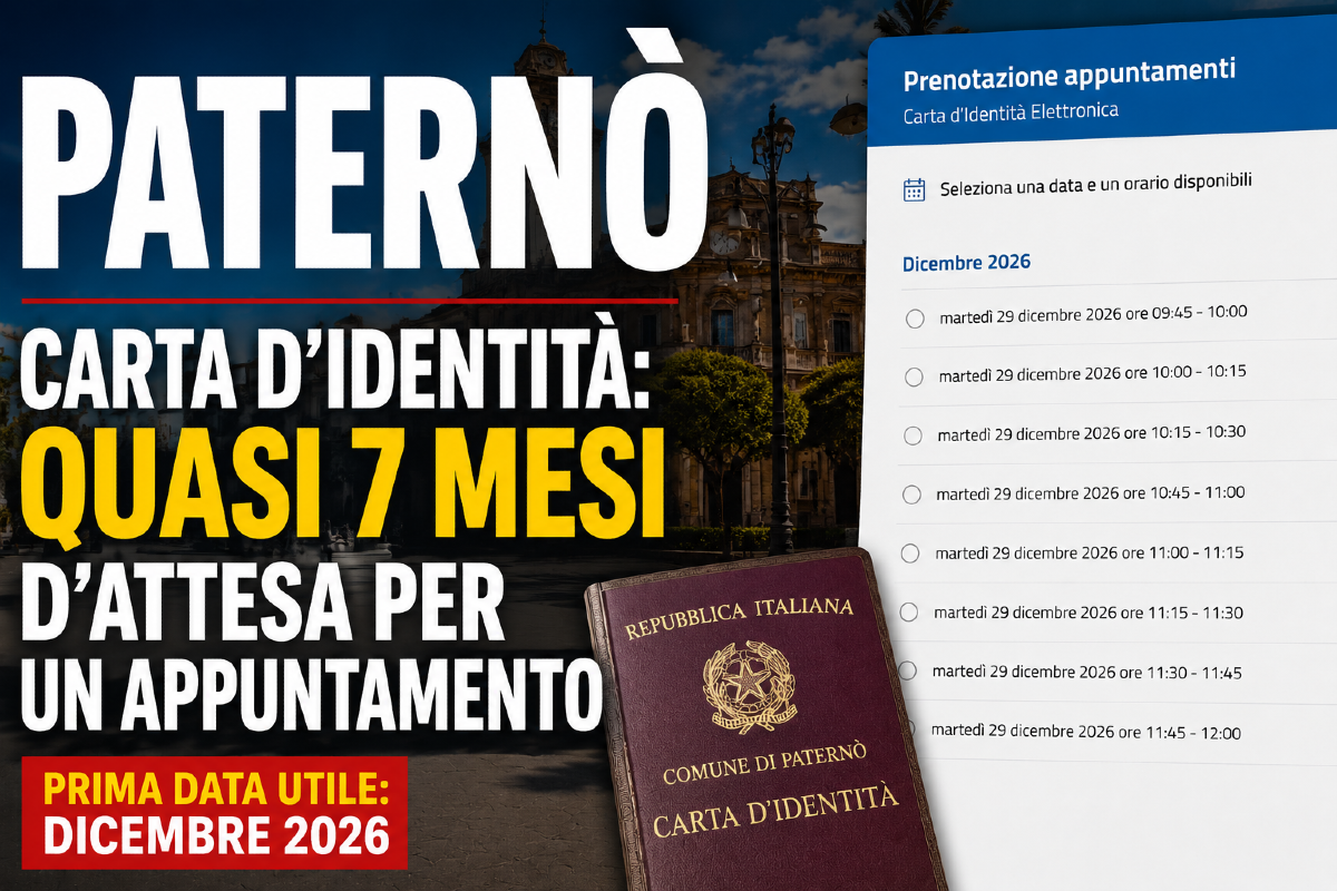 Paternò, Carta d’Identità: quasi 7 mesi d’attesa, prima data utile dicembre 2026 - 