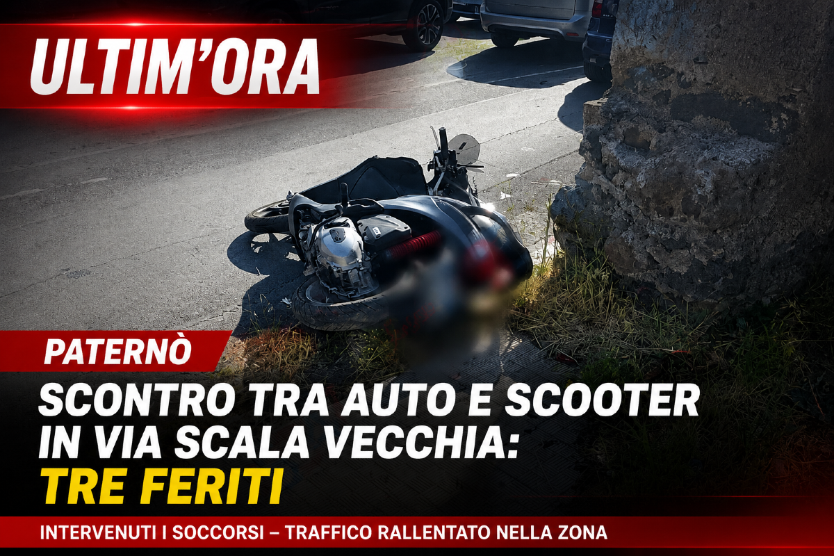 🔴 ULTIM’ORA – Paternò, scontro tra auto e scooter in via Scala Vecchia: tre feriti - 