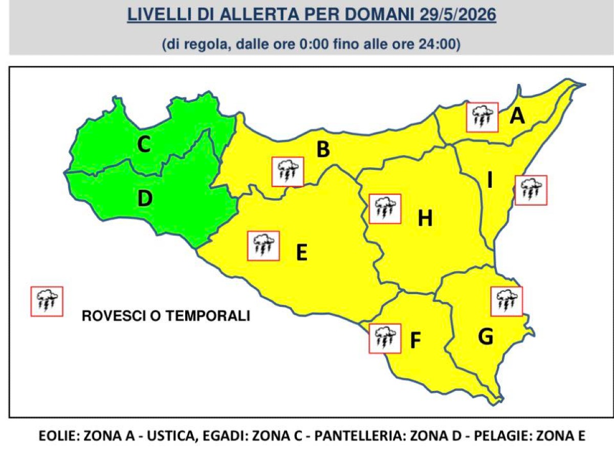Allerta meteo gialla oggi 29 maggio: temporali in arrivo su Catanese e Iblei - 