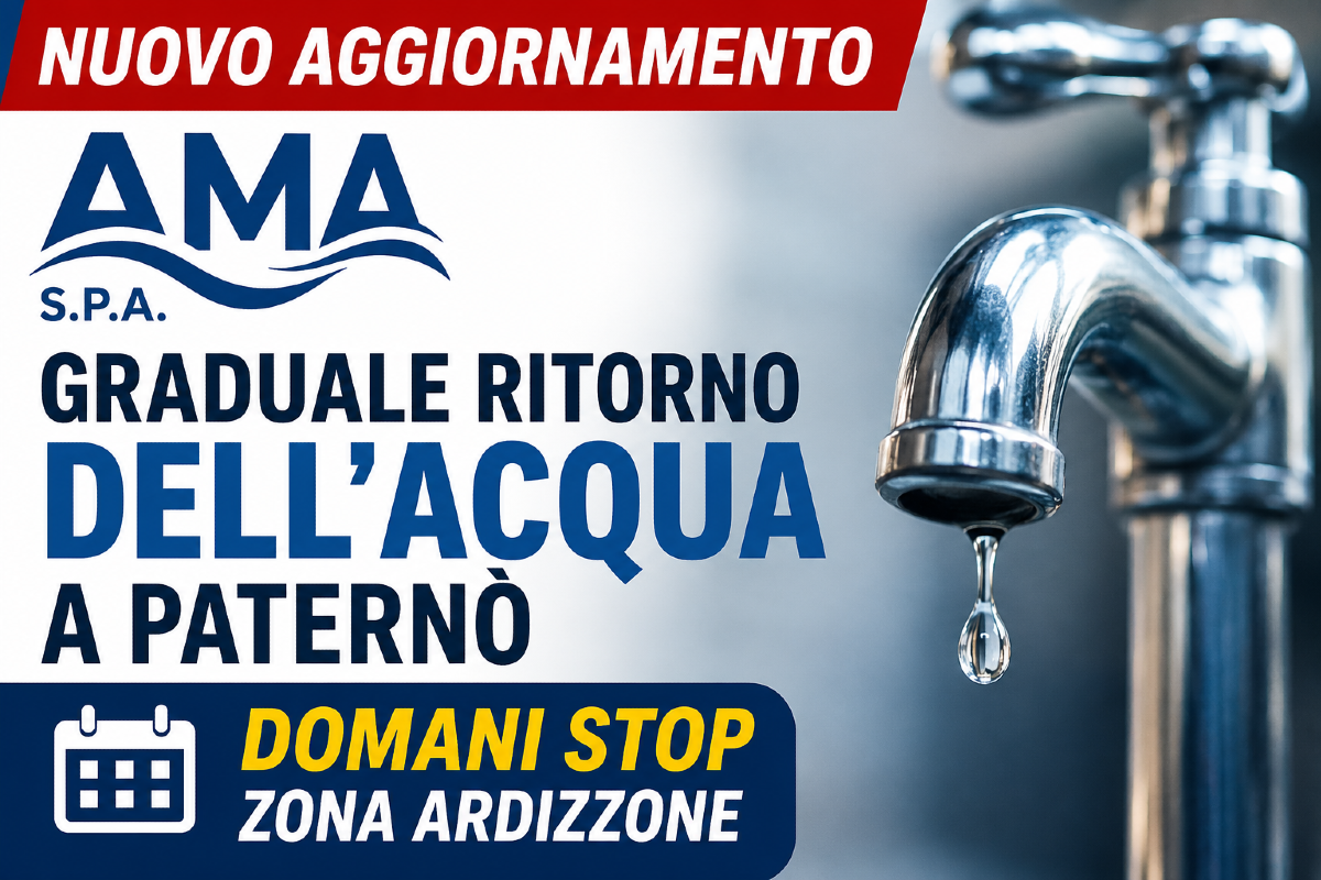 AGGIORNAMENTO AMA: Graduale ritorno dell’acqua a Paternò, ma domani stop nella zona Ardizzone - 