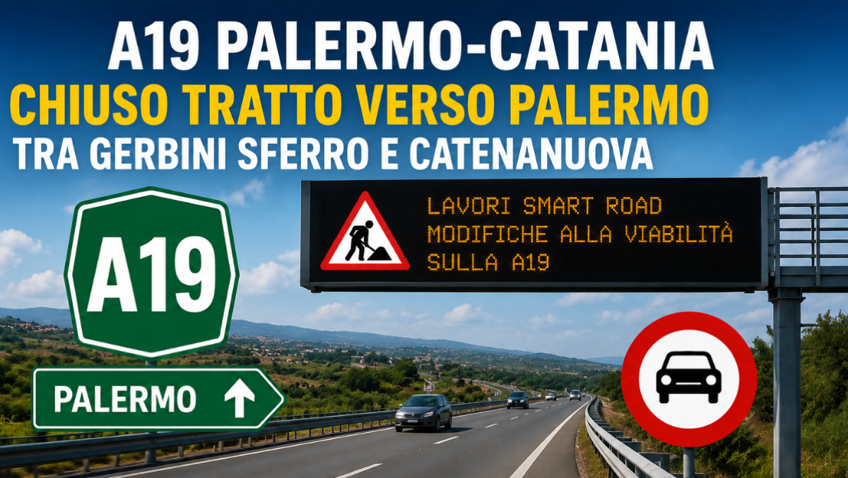🔴 Giovedì chiusura sulla A19 verso Palermo tra gli svincoli di Gerbini Sferro e Catenanuova - 