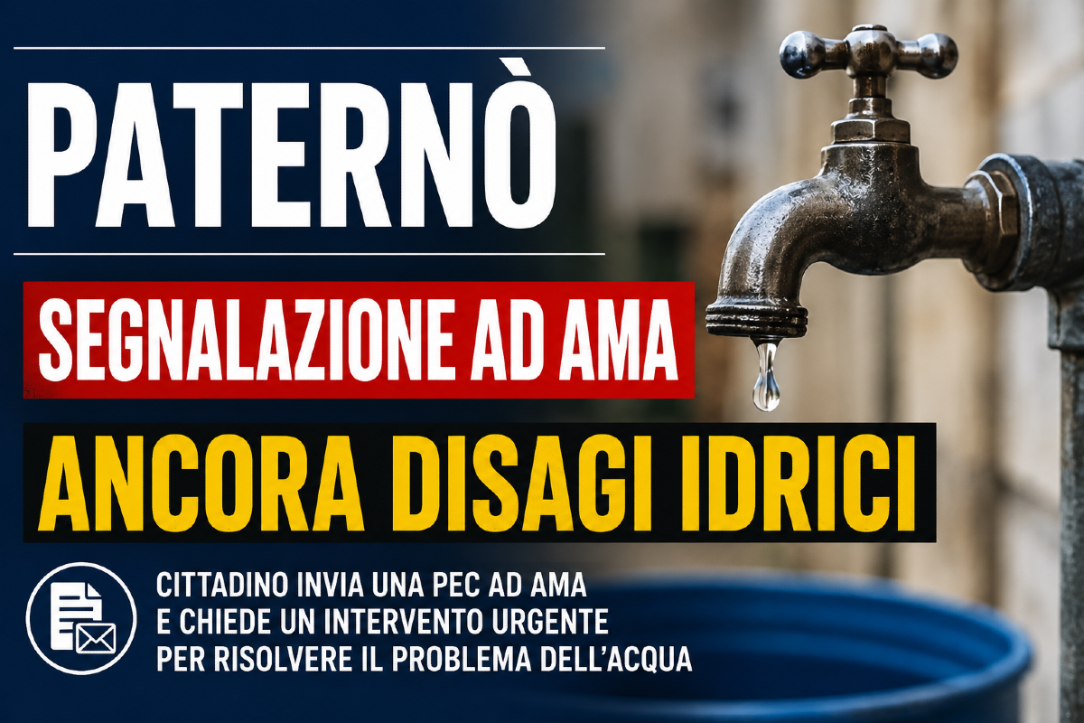 Paternò, l'emergenza acqua si attenua ma restano problemi in alcune vie: cittadino diffida AMA con una nuova PEC - 