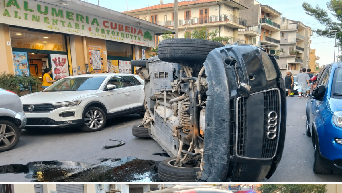 ACIREALE, AUDI SI RIBALTA DOPO UN VIOLENTO SCONTRO ALL’INCROCIO - 