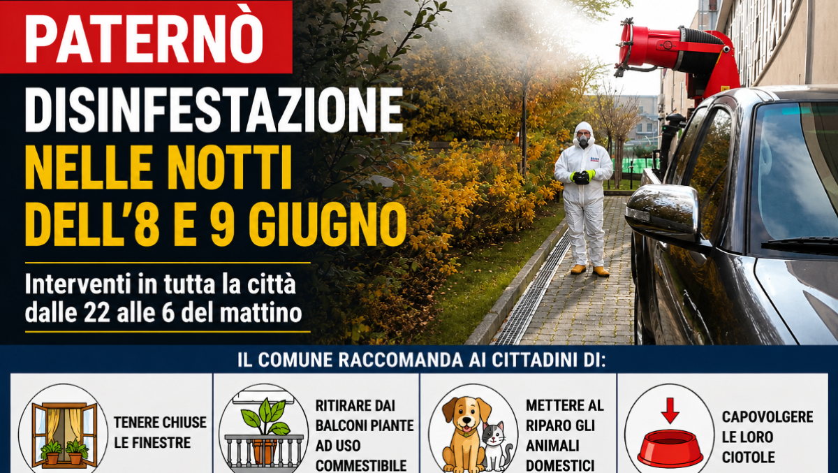 Paternò, disinfestazione questa sera e domani: finestre chiuse e animali al riparo - 