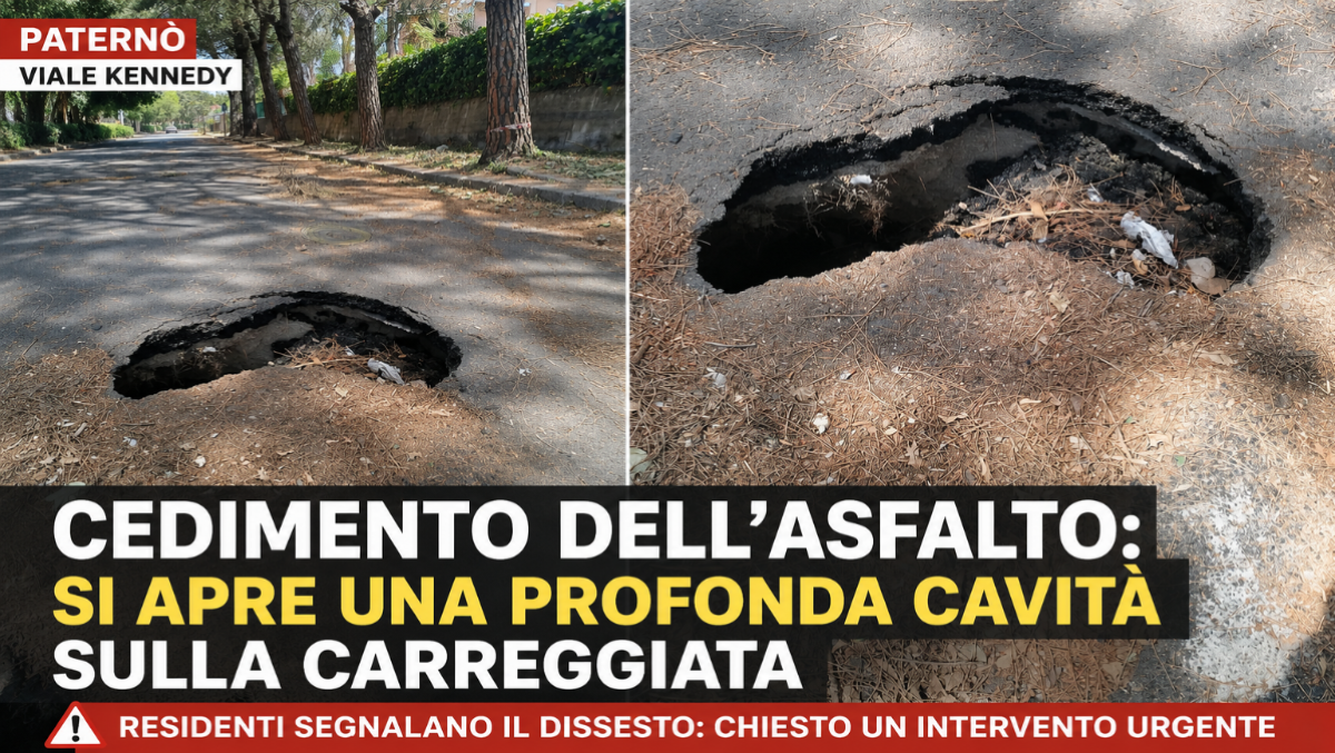🚨 Paternò, cedimento dell’asfalto in viale Kennedy: si apre una profonda cavità sulla carreggiata - 