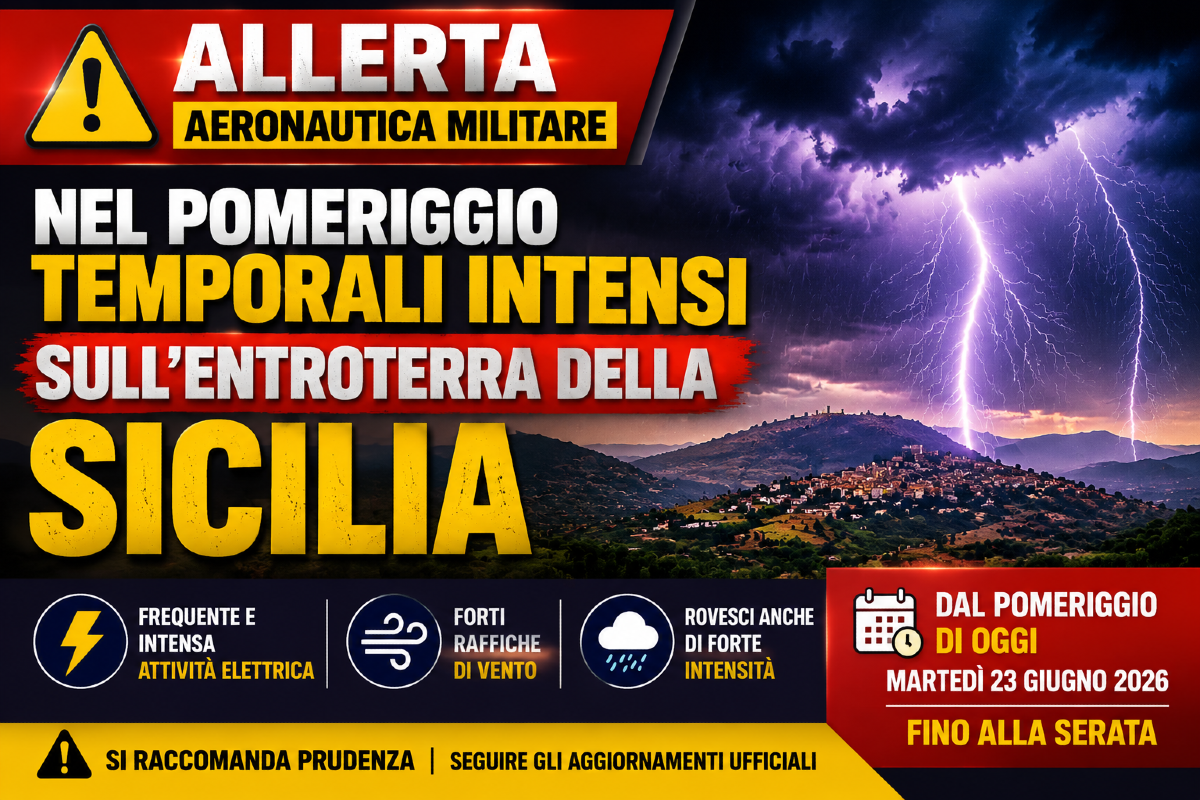 ⚠️⚠️ Sicilia, allerta Aeronautica Militare: nel pomeriggio temporali intensi e forti raffiche sull’entroterra - 