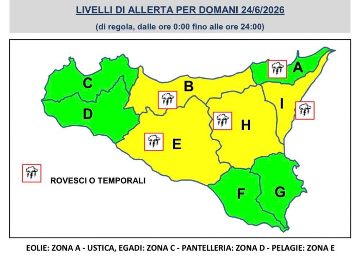 Sicilia, allerta gialla per temporali nell'entroterra: ecco le zone interessate il 24 giugno - 