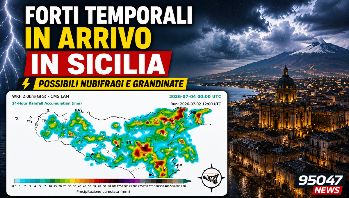 Maltempo sulla Sicilia: forti temporali in arrivo, rischio nubifragi e grandinate - 