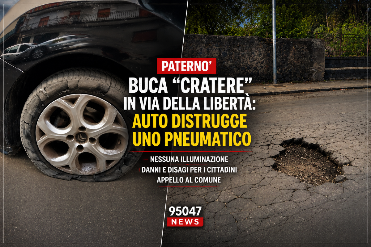 Paternò, centra una profonda buca e distrugge la ruota: «Strada al buio, impossibile evitarla» - 