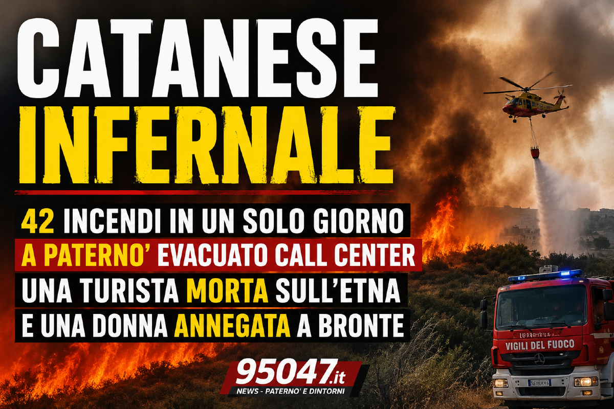 Giornata infernale nel Catanese: 42 incendi, a Paternò evacuato un call center, due donne morte sull’Etna e a Bronte - 