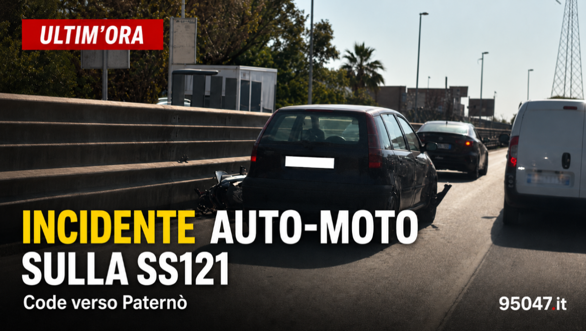 Aggiornamento – Confermato l’incidente sulla SS121: auto e moto coinvolte, lunghe code
