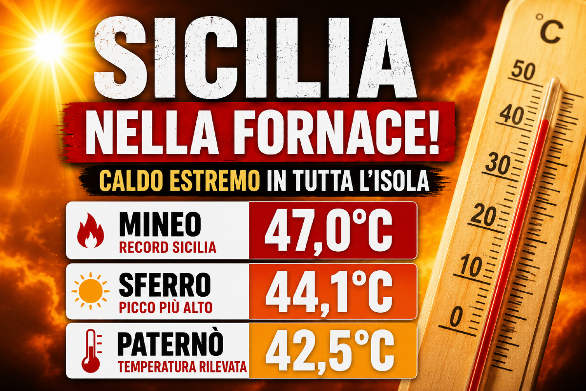 Sicilia nella fornace, record di 47°C a Mineo: a Paternò 42,5°C, picco di 44,1°C a Sferro - 