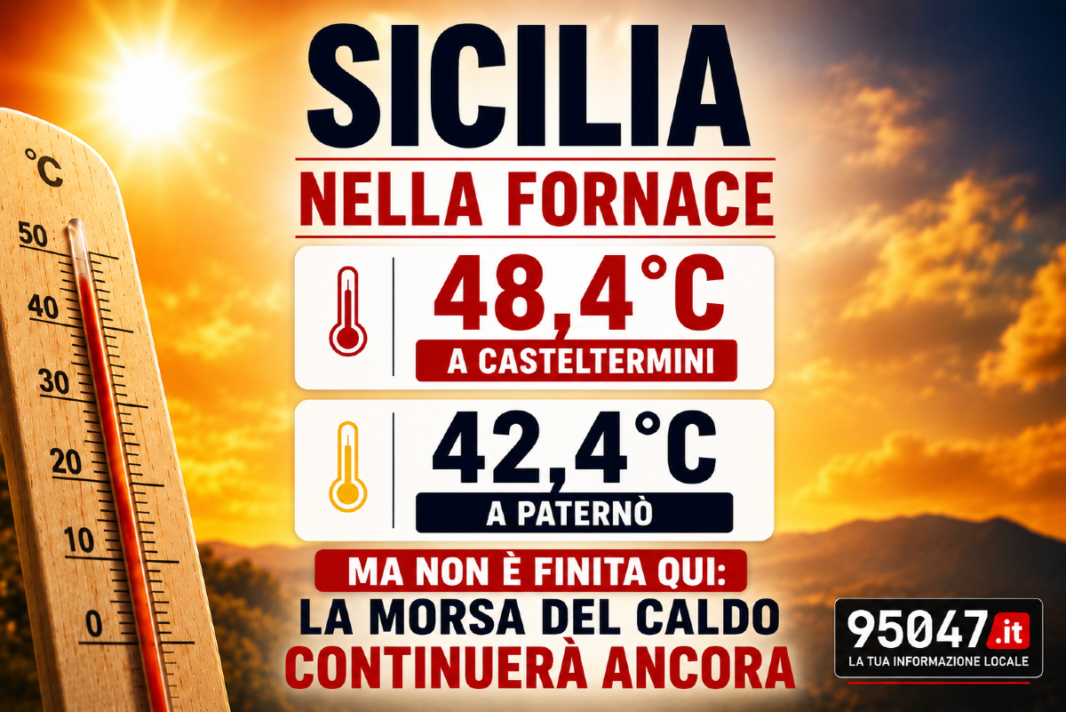 🛑 AGGIORNAMENTO. Sicilia, caldo da record: 48,4°C a Casteltermini. Paternò raggiunge 42,4°C, oltre 130 stazioni sopra i 40 - 