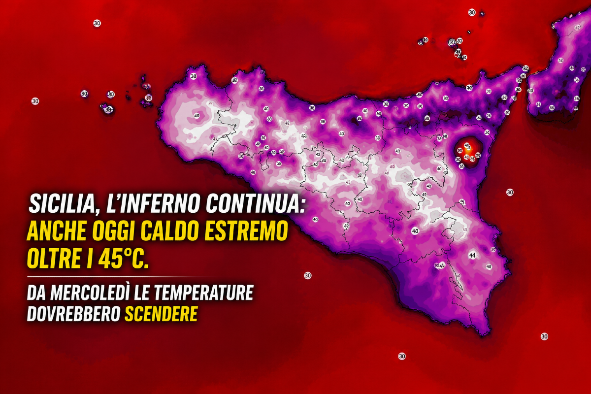 Sicilia, l’inferno continua: anche oggi caldo estremo oltre i 45°C. Da mercoledì le temperature dovrebbero scendere - 