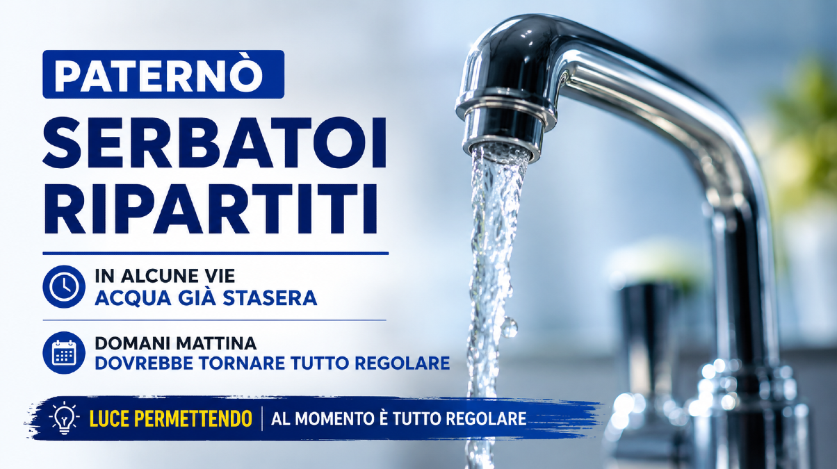 Paternò, serbatoi dell’acqua ripartiti: luce permettendo, domani dovrebbe tornare tutto regolare