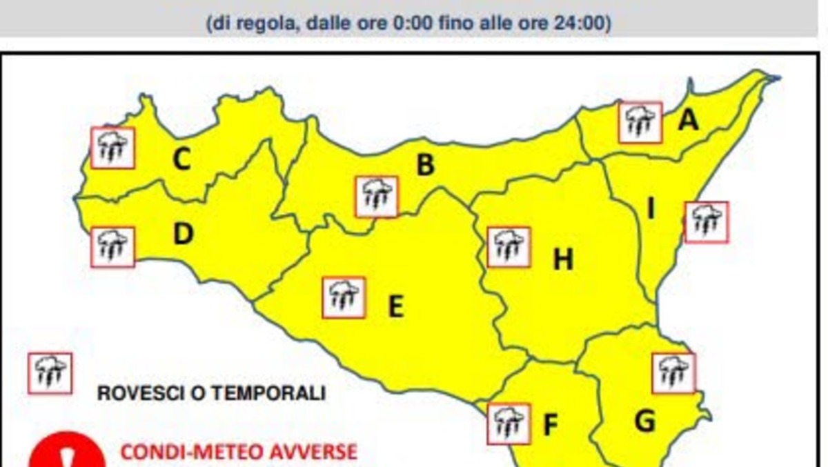Sicilia, martedì torna il maltempo: allerta gialla, temporali forti nelle zone occidentali e interne - 