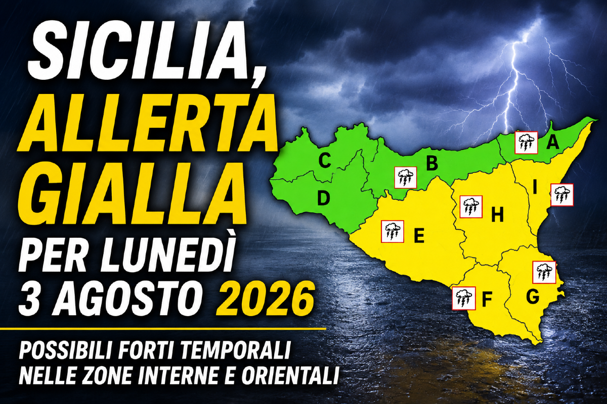 Sicilia, allerta gialla per lunedì 3 agosto: possibili forti temporali nelle zone interne e orientali - 