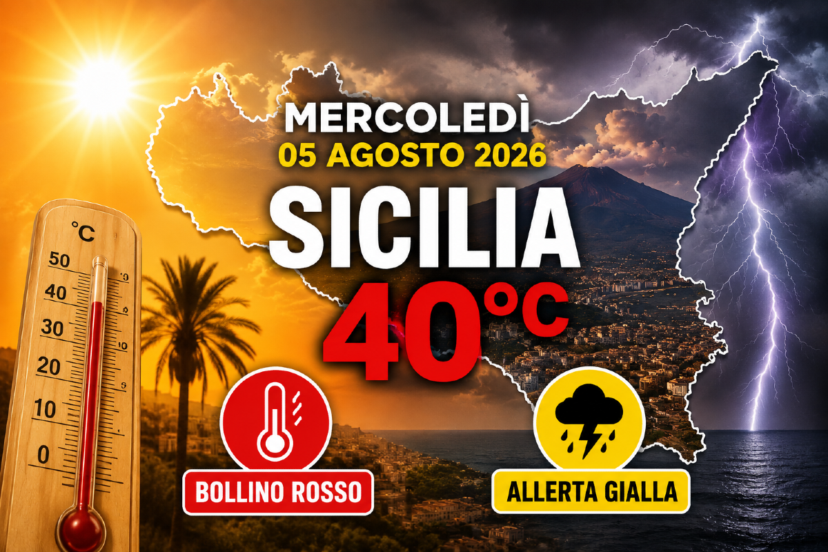 Mercoledì 5 agosto 2026: Sicilia nella morsa del caldo, oltre 40°C e allerta gialla per temporali - 