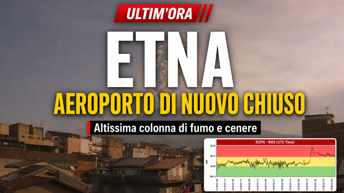Etna, enorme colonna di cenere: aeroporto di Catania di nuovo chiuso agli arrivi, stop ai voli fino alle 12 - 
