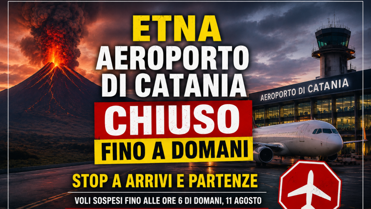 ⚠️ ⚠️  ETNA, AEROPORTO DI CATANIA CHIUSO FINO A DOMAN ALLE ORE 06 I: STOP A TUTTI I VOLI - 