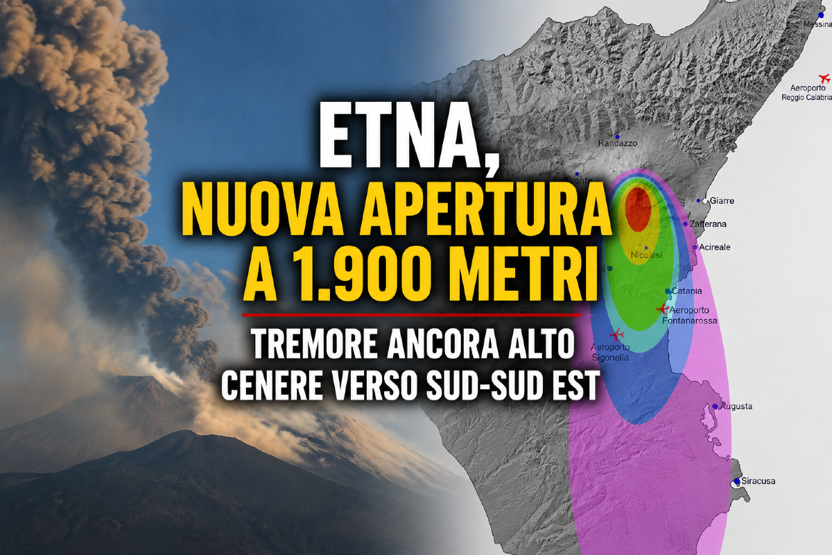 🛑🛑 Etna, nuova bocca eruttiva si apre a 1.900 metri: tremore resta alto, cenere verso Sud-Sud Est - 