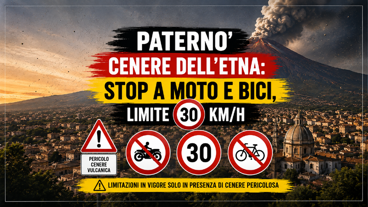 🚨 PATERNO’, ORDINANZA PER LA CENERE DELL’ETNA: STOP A MOTO E BICI, LIMITE 30 KM/H - 