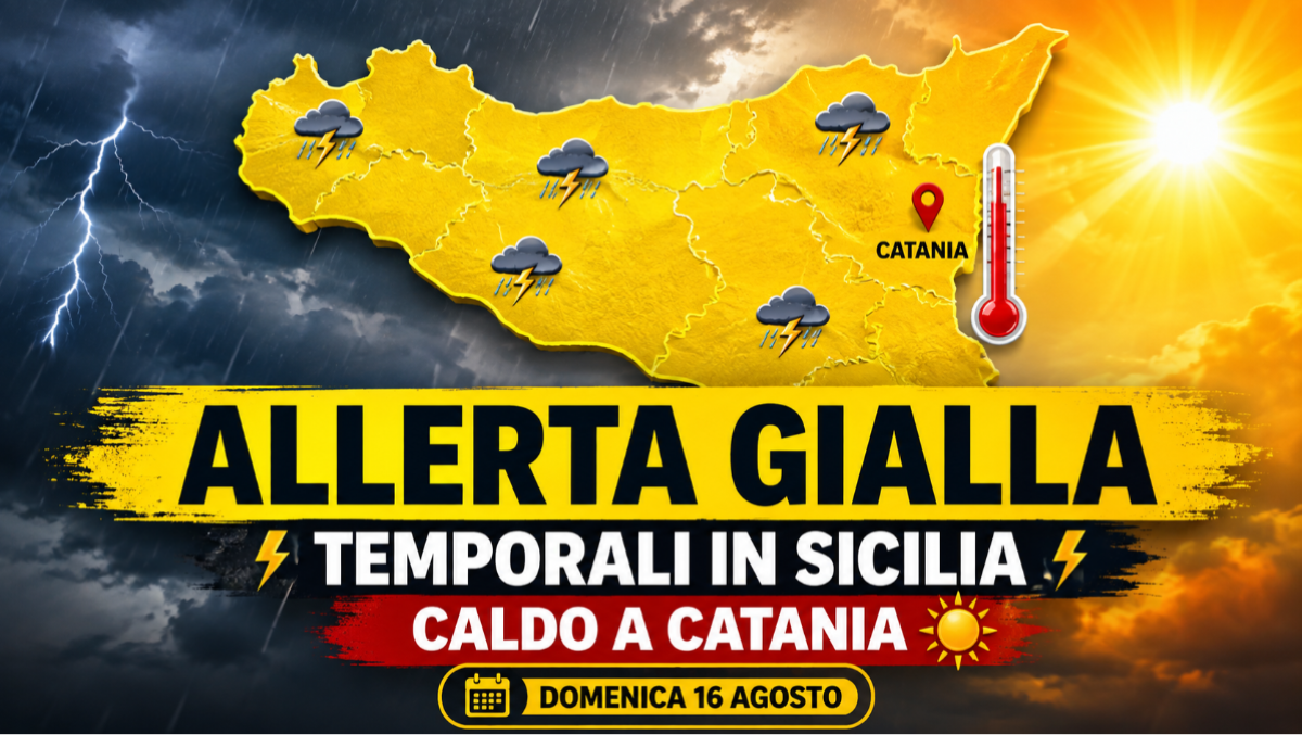 Meteo Sicilia, domenica 16 agosto: doppia allerta gialla, temporali nell’Isola e caldo a Catania - 