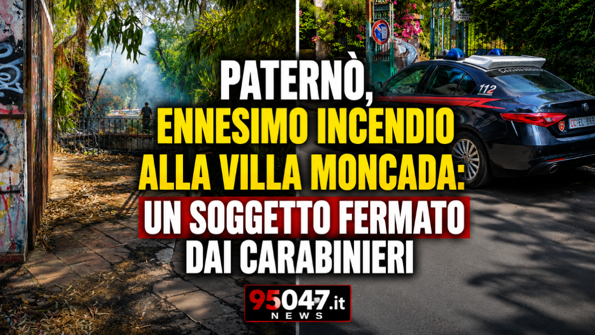 Paternò, ennesimo incendio alla Villa Moncada: intervengono Vigili del Fuoco e Carabinieri, un soggetto sarebbe stato fermato - 