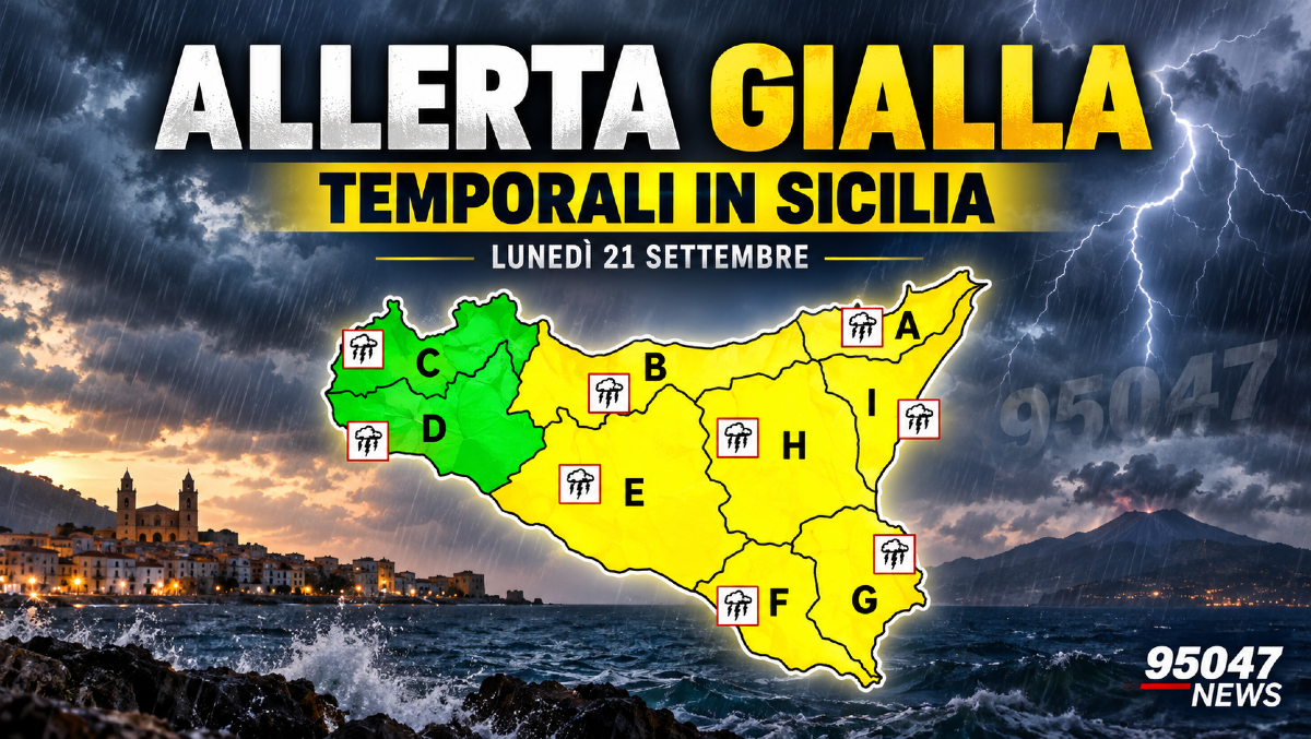 Sicilia, allerta gialla per temporali lunedì 21 settembre: coinvolta anche la zona orientale - 