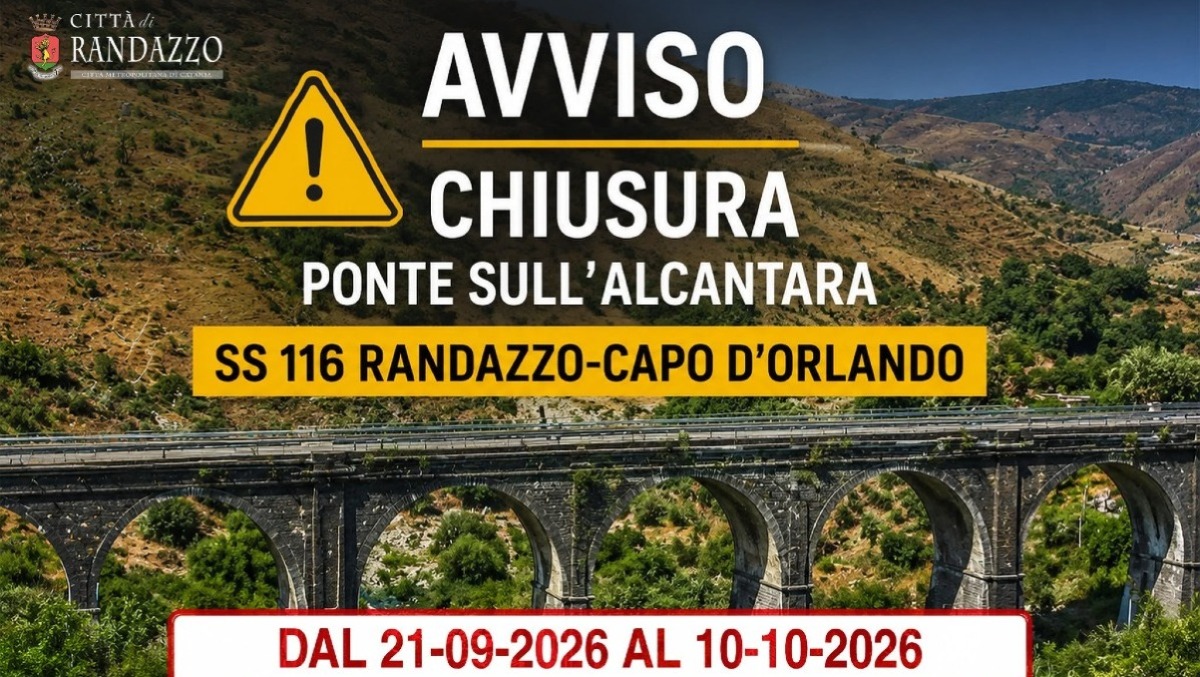 Randazzo–Capo d’Orlando, chiude di notte il ponte sull’Alcantara: stop al traffico fino al 10 ottobre - 