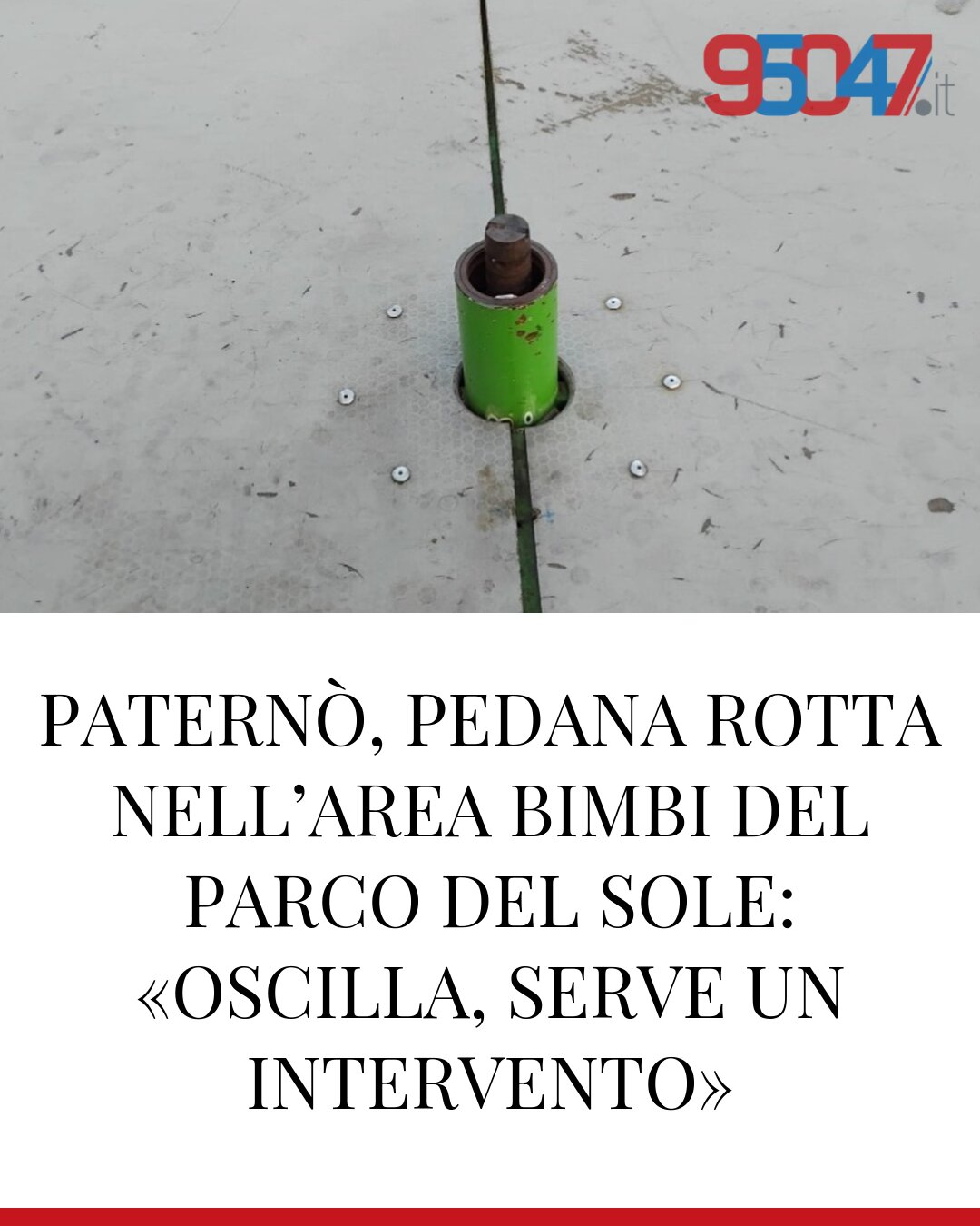 PATERNÒ, PEDANA ROTTA NELL’AREA BIMBI DEL PARCO DEL SOLE: «OSCILLA, SERVE UN INTERVENTO»