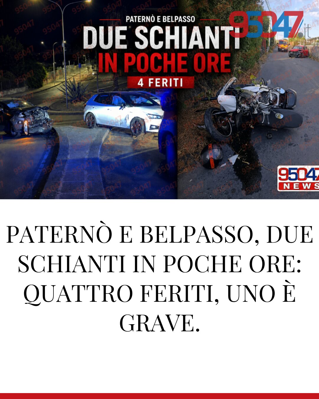 PATERNÒ E BELPASSO, DUE SCHIANTI IN POCHE ORE: QUATTRO FERITI, UNO È GRAVE.