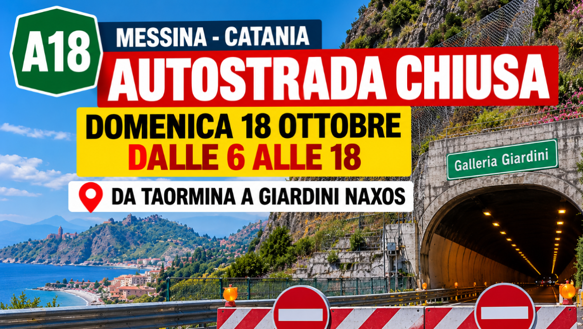 A18 Messina-Catania, domenica chiusa dalle 6 alle 18 da Taormina a Giardini Naxos - 