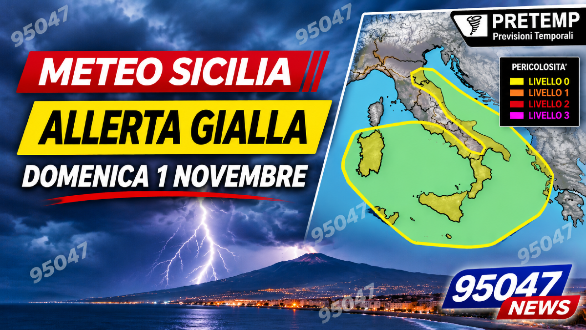 Meteo Sicilia, domenica 1 novembre temporali e possibili nubifragi: allerta gialla - 